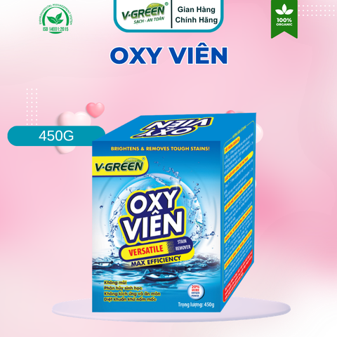 Bột Oxy Viên V-Green tẩy sạch vết ố trên quần áo vải, sạch xoong nồi, đồ dùng gia đìng 450g