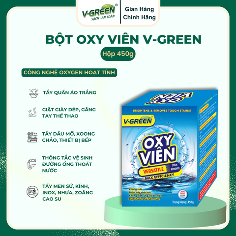 Bột Oxy Viên V-Green tẩy sạch vết ố trên quần áo vải, sạch xoong nồi, đồ dùng gia đìng 450g