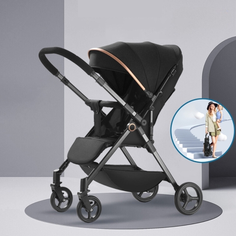 Xe đẩy xếp gọn có giảm sóc, xoay 380 độ, hợp kim nhôm