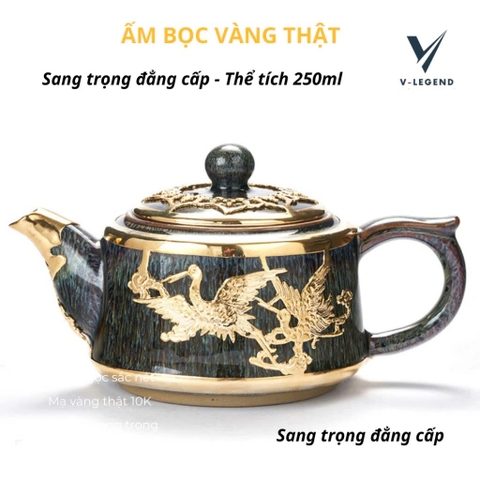 Ấm Chén Mạ Vàng 24K Men Ngọc Vương Giả – Kiệt Tác Thủ Công Thượng Lưu Kèm Hộp Lụa Cao Cấp