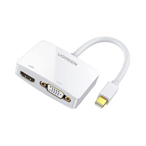 Ugreen 10427 Màu Trắng Bộ chuyển đổi Mini DP sang HDMI + VGA hỗ trợ phân giải 1080P (không ra cùng 1 lúc) MD108