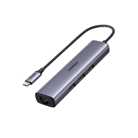 Bộ chuyển đổi USB-C sang 3*USB 3.0 và RJ45 màu xám Ugreen (20920)