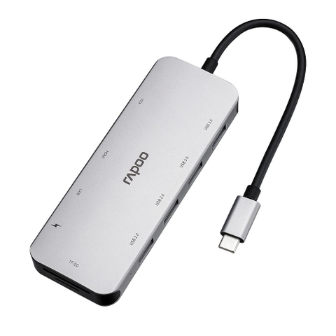 Adapter đa chức năng (10 trong 1) dùng cho điện thoại và máy tính Rapoo XD200C màu xám