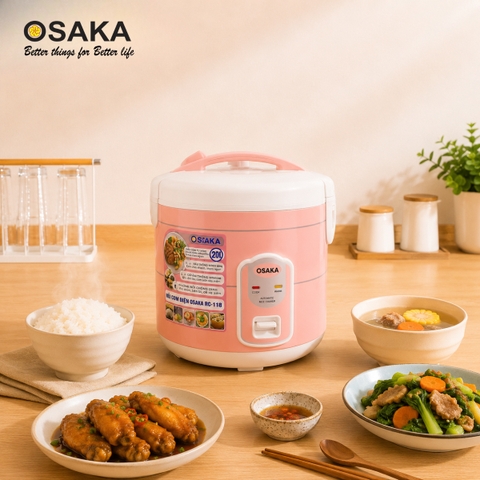 Nồi Cơm Điện OSAKA RC-118T Dung Tích 1.8L - Mâm Nhiệt Lớn - Tráng Men Chống Dính - Tặng Kèm Khay Hấp