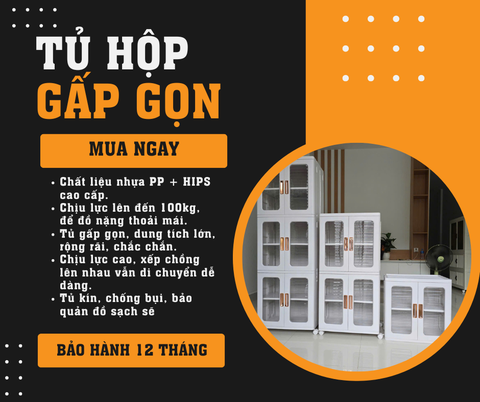 Tủ Nhựa đa năng Gấp Gọn HK26,  Tủ hộp 2 Ngăn , Có Bánh Xe Di Động Xoay 360 Độ