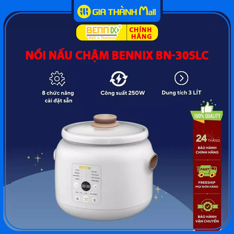 Nồi Nấu Chậm Điện Tử Bennix BN-30SLC , Lõi Sứ Hầm Cháo Cho Bé Bảo Hành 24 tháng