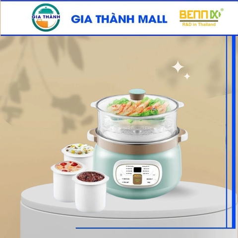 Nồi Nấu Chậm Bennix BN-22CWG, 2.2L - Có Xửng Hấp Ninh xương, hầm thịt, nấu cháo, chưng yến...