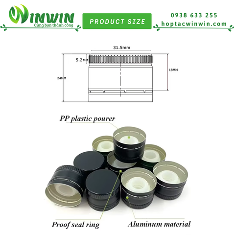 Nắp nhôm vặn 31.5mmx24mm (cho chai dầu oliu)