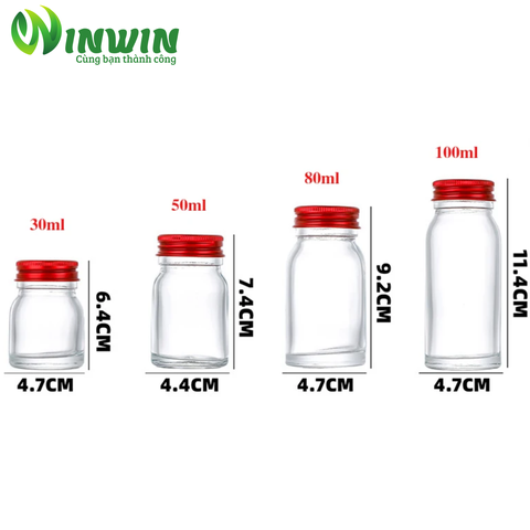 Hũ thủy tinh dáng thẳng 30ml 50ml 80ml 100ml