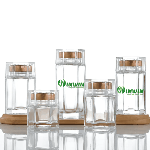 Hũ thủy tinh lục giác 2 nắp 40ml 50ml 80ml 100ml 120ml 150ml 180ml 280ml 360ml