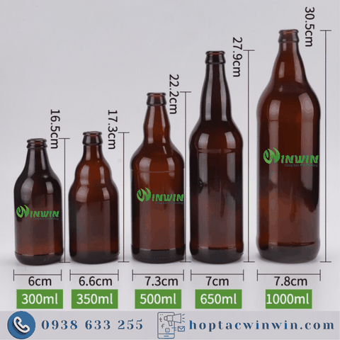 Chai thủy tinh cổ cong màu nâu 300ml - 1000ml