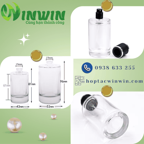Chai thủy tinh đựng nước hoa 30ml 50ml 100ml dáng thẳng