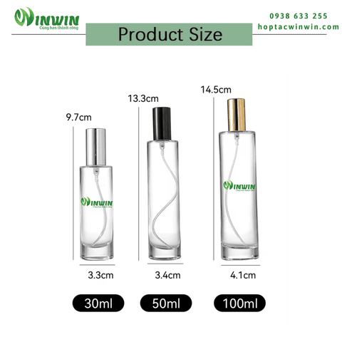Chai thủy tinh đựng nước hoa 30ml 50ml 100ml dáng tròn cao