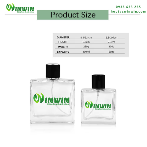 Chai thủy tinh đựng nước hoa 50ml 100ml dáng vuông thấp
