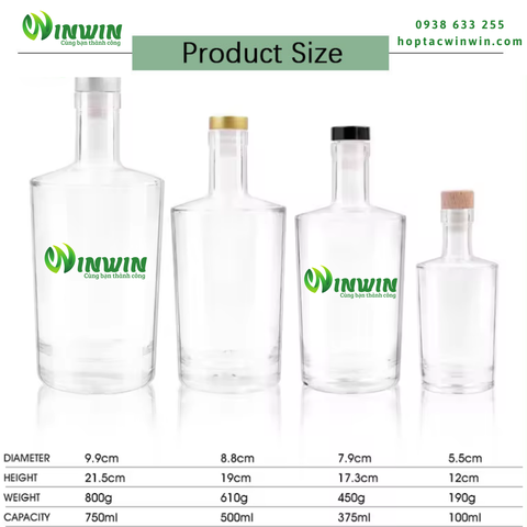 Chai thủy tinh đựng vai phẳng 100ml - 750ml