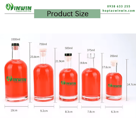 Chai thủy tinh đựng rượu Whisky Vodka Tequila 200ml 375ml 500ml 750ml 1000ml