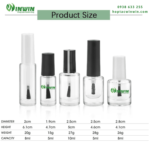 Chai thủy tinh đựng sơn móng tay  5ml 8ml 10ml