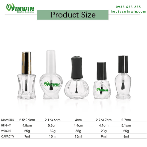 Chai thủy tinh đựng sơn móng tay 7ml-15ml