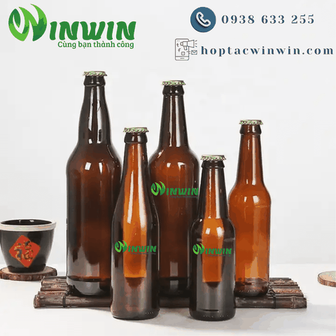 Chai thủy tinh nắp khoén màu nâu dáng bầu