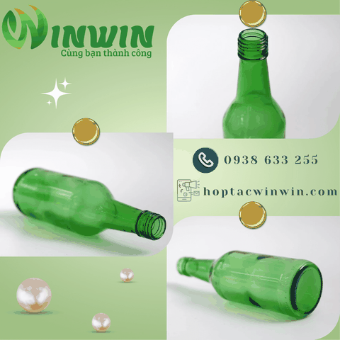 Chai thủy tinh màu xanh lá miệng vặn