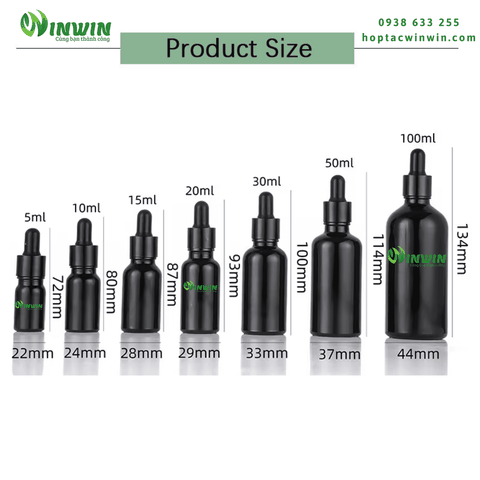 Chai thủy tinh nhỏ giọt dáng tròn màu đen 5ml 10ml 15ml 20ml 30ml 50ml 100ml