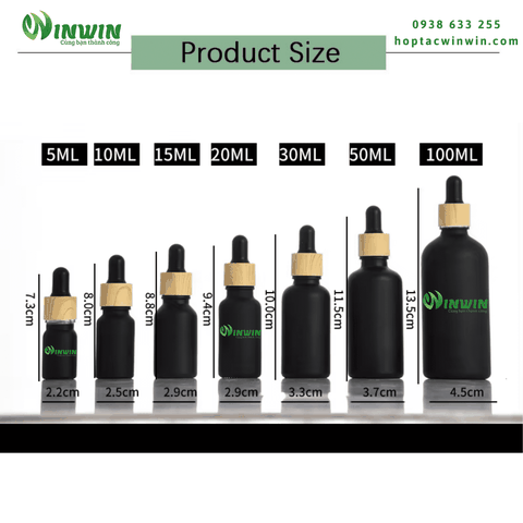 Chai thủy tinh nhỏ giọt dáng tròn màu đen mờ 5ml 10ml 15ml 20ml 30ml 50ml 100ml