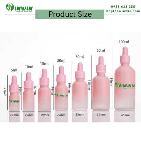Chai thủy tinh nhỏ giọt dáng tròn màu hồng pastel 5ml 10ml 15ml 20ml 30ml 50ml 100ml