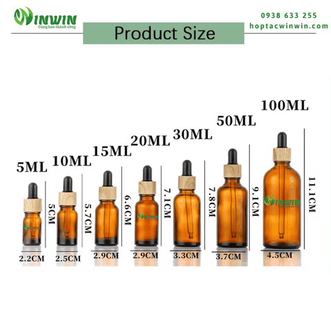 Chai thủy tinh nhỏ giọt dáng tròn màu nâu 5ml 10ml 15ml 20ml 30ml 50ml 100ml