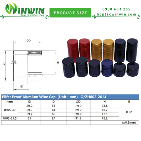 Nắp nhôm vặn 30mmx35mm màu đỏ