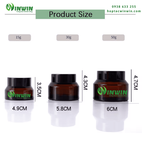 Hũ thủy tinh đựng mỹ phẩm 15g 30g 50g màu nâu