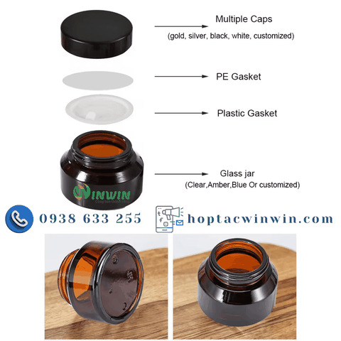 Hũ thủy tinh đựng mỹ phẩm 15g 30g 50g màu đen