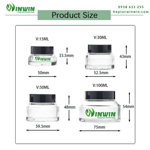 Hũ thủy tinh đựng mỹ phẩm 15g 30g 50g màu trong