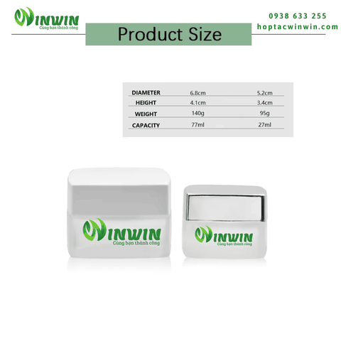 Hũ thủy tinh đựng mỹ phẩm dáng vuông 27g 77g màu mờ