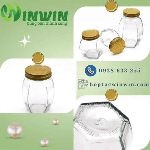 Hũ thủy tinh lục giác 380ml 500ml 730ml