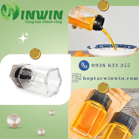 Hũ thủy tinh lục giác nắp vòi 200ml 250ml 350ml 500ml