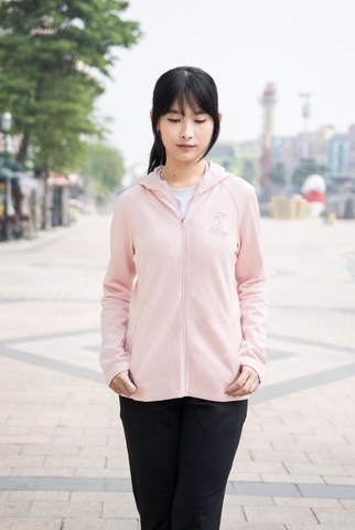 Áo Khoác Zip-Up Nữ Dệt Kim Dài Tay Có Mũ | Hồng
