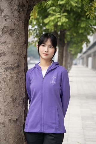 Áo Khoác Zip-Up Nữ Dệt Kim Dài Tay Có Mũ | Tím