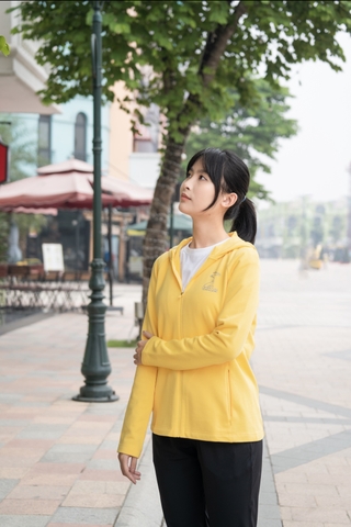 Áo Khoác Zip-Up Nữ Dệt Kim Dài Tay Có Mũ | Vàng