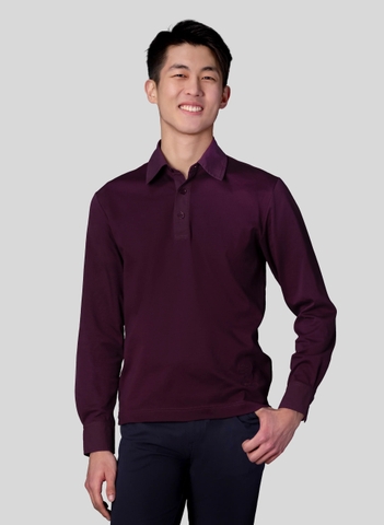 Áo Polo Nam Cotton Lụa Dệt Thoi Dài Tay | Burgundy