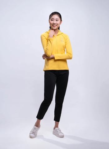 Áo Khoác Zip-Up Nữ Dệt Kim Dài Tay Có Mũ | Vàng