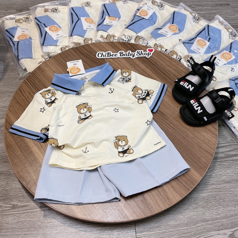 T762-Bộ polo cotton gấu mỏ neo xanh (11.30kg)