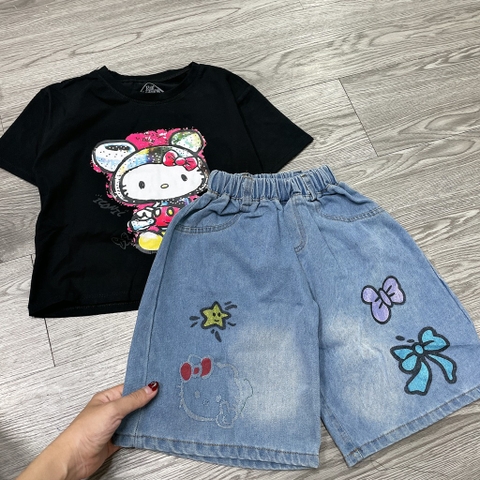 Q325-Quần lửng jean gái in Kitty (13.20kg)