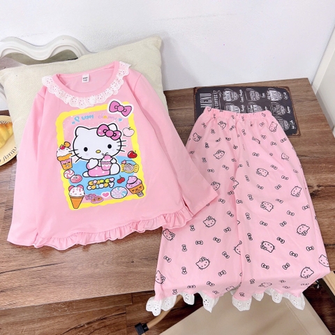 G609-Bộ dài cotton Kitty ren (18.28.580)