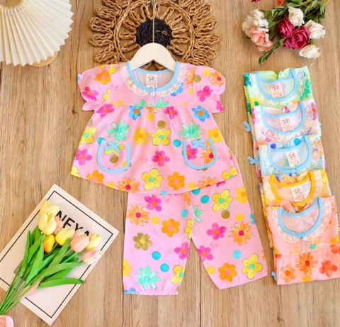 B609-Bộ lanh tay ngắn quần dài bé gái S1/12 (07.10kg)