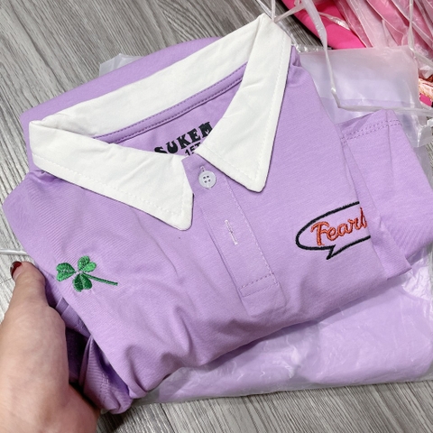 V441-Váy cotton cổ trụ tím thêu chữ (20.35kg)