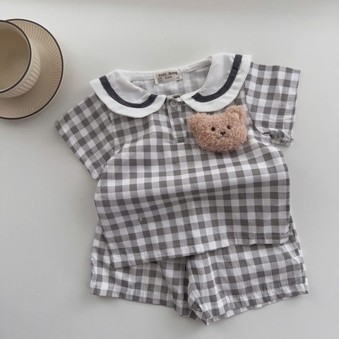 BD166-Set thuỷ thủ kẻ cotton kèm gấu (04.14kg)