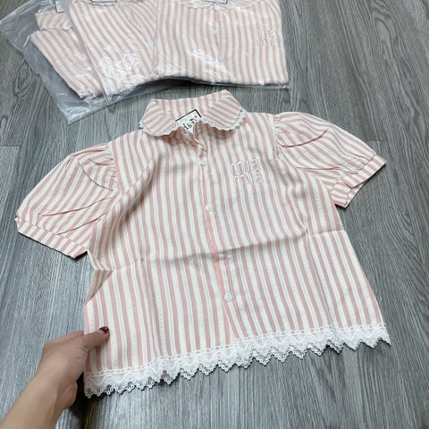 A431-Áo sơ mi kẻ cam sữa thêu Mia (21.40kg)