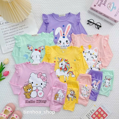 B588-Bộ thun lạnh dài bé gái bèo vai (05.15kg)