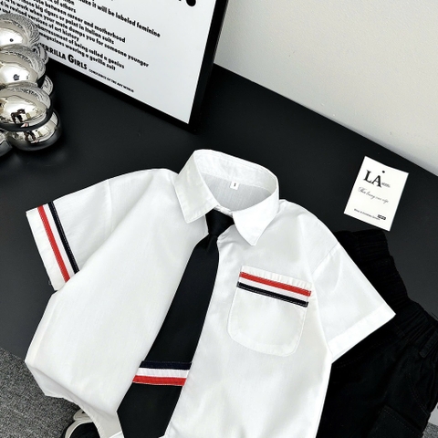 A218-Áo sơ mi trắng viền kèm cà vạt (08.25.292)