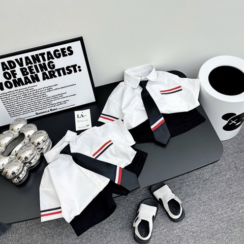 A218-Áo sơ mi trắng viền kèm cà vạt (08.25.292)